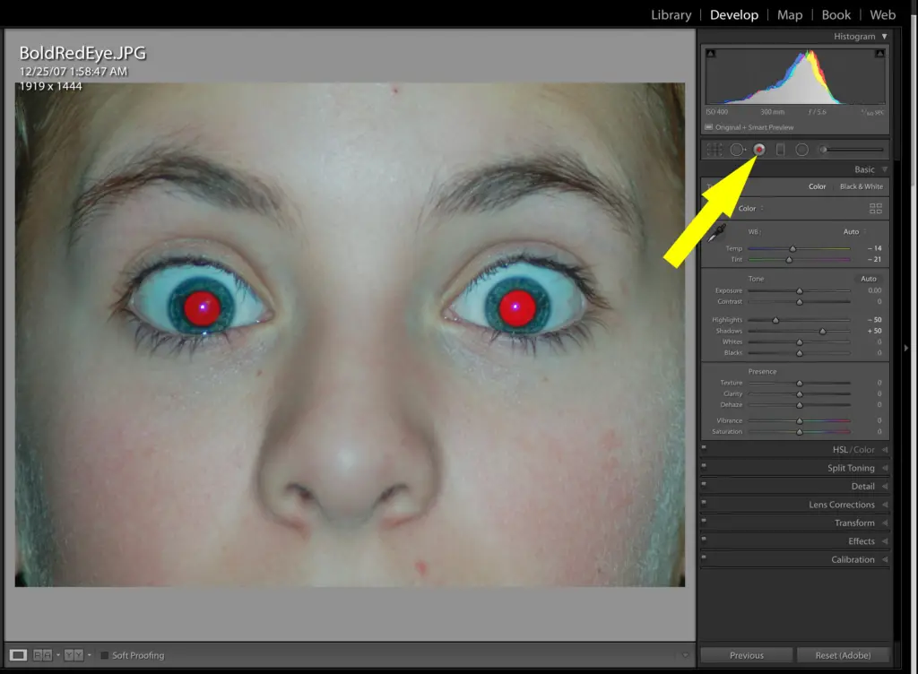 remove red eyes lightroom mobile